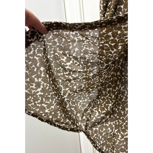 Liz Claiborne Blouse, Brown White Light Cotton Floral Button Up, Women's Size MP - Picture 6 of 7